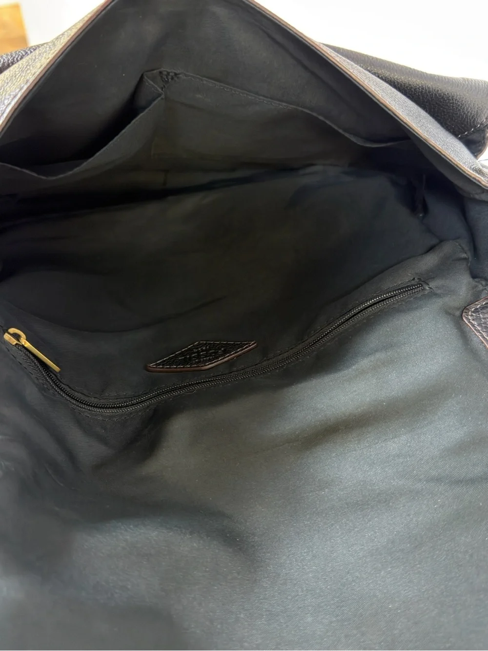 Fossil Peyton Black/Brown Pebbled Leather Double Flap Crossbody Boho Saddle Bag